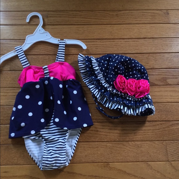 baby bathing suit and hat